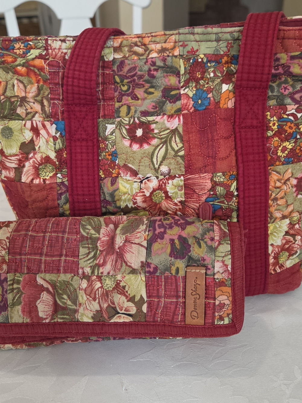 Donna Sharp Red Patchwork Quilted Tote with Matching Wallet